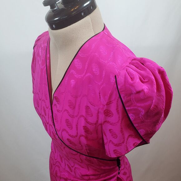Vintage Silk Studio Women’s Wrap Dress Size 4 Silk Hot Pink Black Short Sleeve - Picture 3 of 12